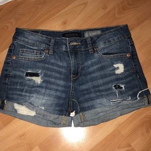 Distressed jean shorts